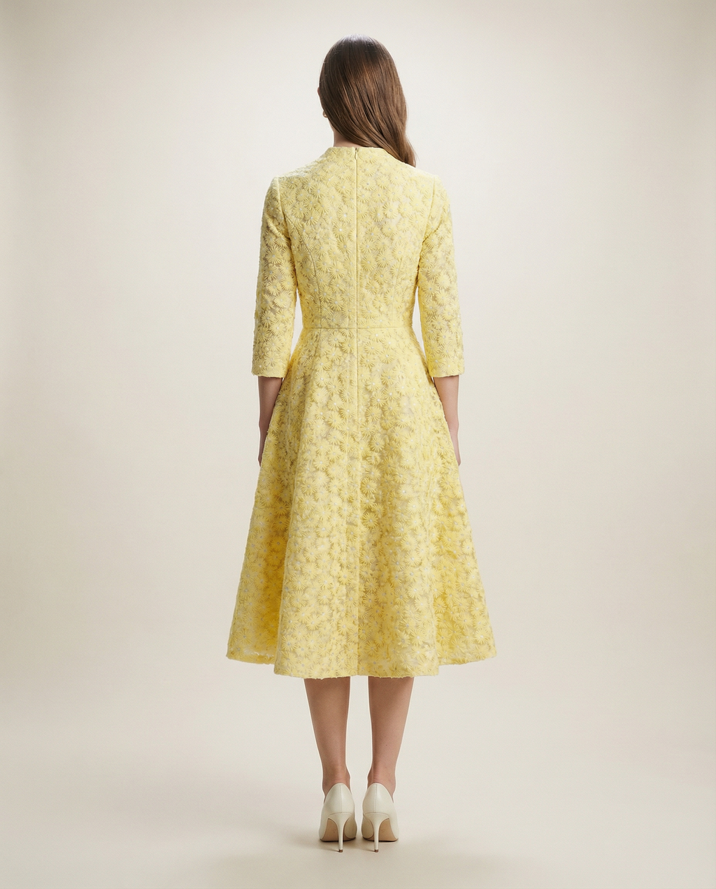 Yellow Floral Embroidered Tailored Coat Dress