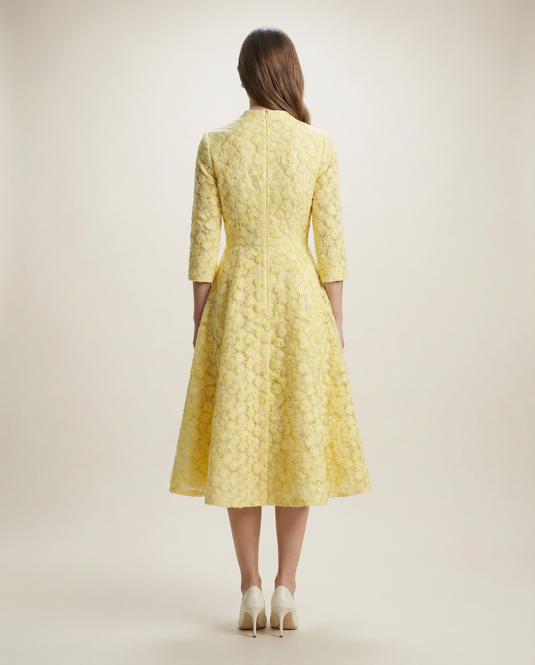Yellow Floral Embroidered Tailored Coat Dress