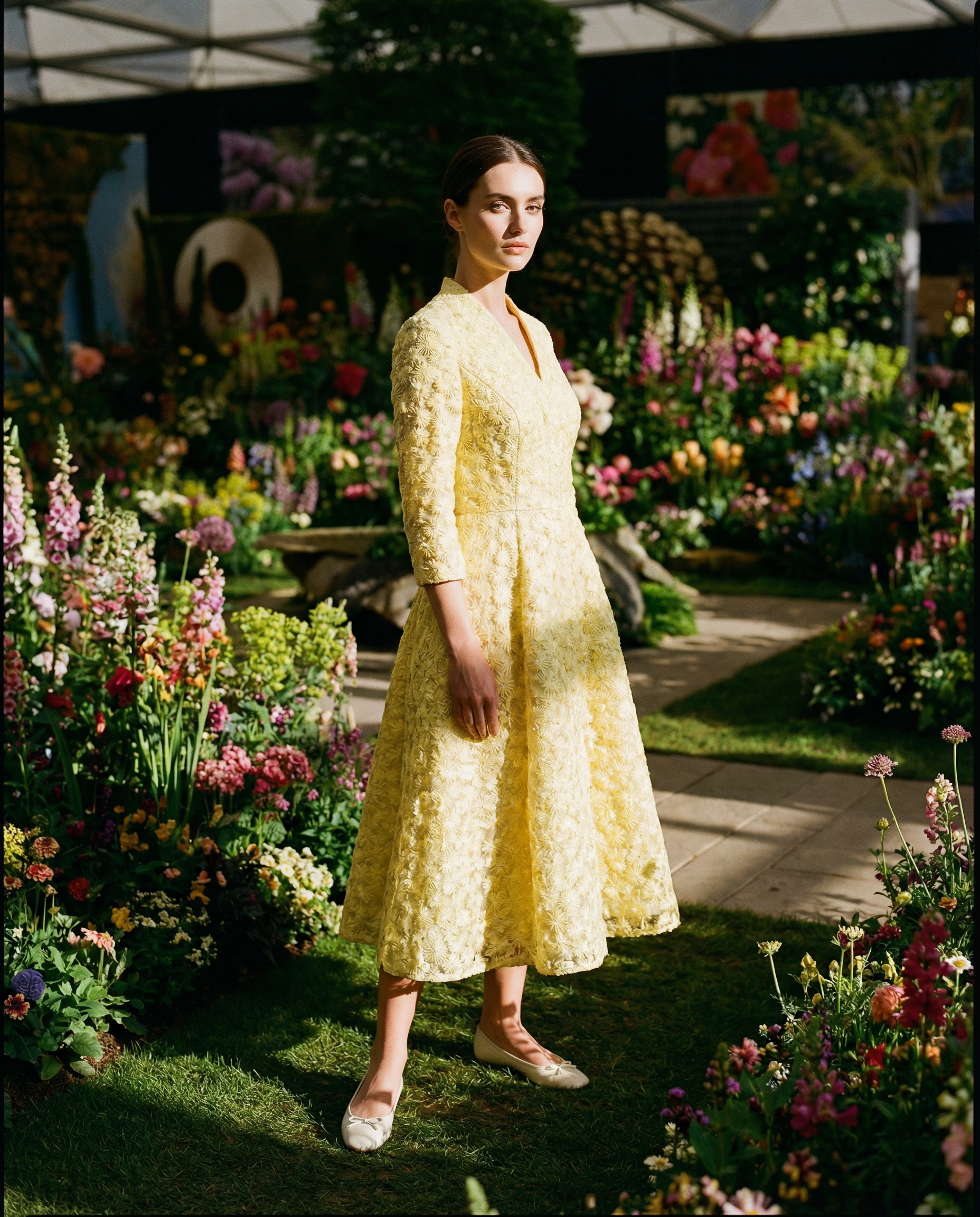 Yellow Floral Embroidered Tailored Coat Dress