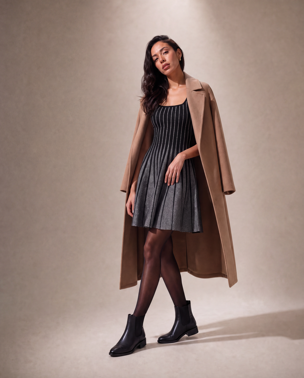 Zalinah White Knitted Fit & Flare Black and Grey Mini Dress