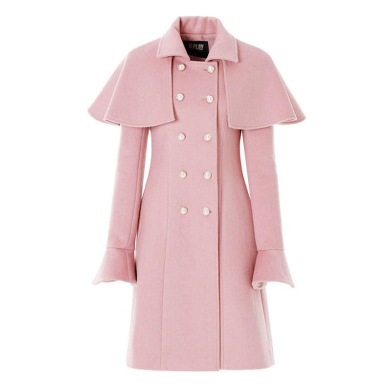 Candy Pink Coat With Removable Cape  and Pockets