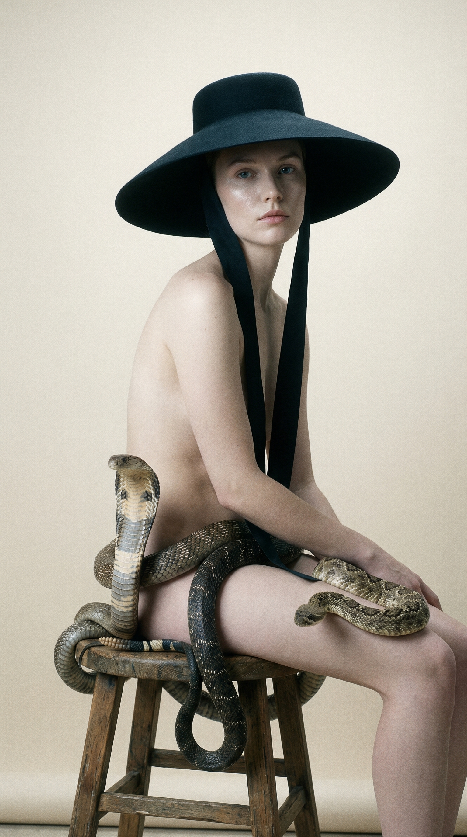 Audrey-Inspired Black Wide Brim Felt Hat with Ribbon