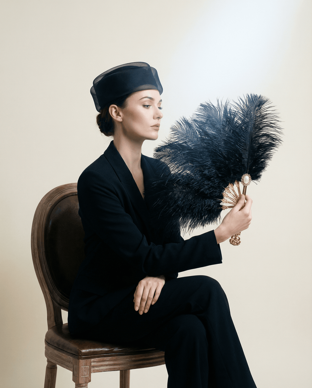 Vintage Inspired Ostrich Feather Hand Fan