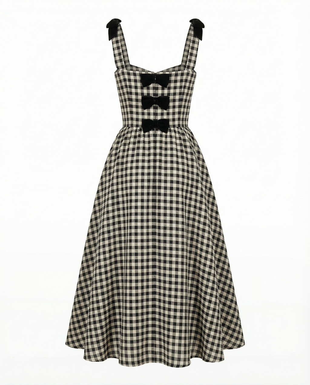 Bow-Detailed Gingham Cotton Midaxi Dress