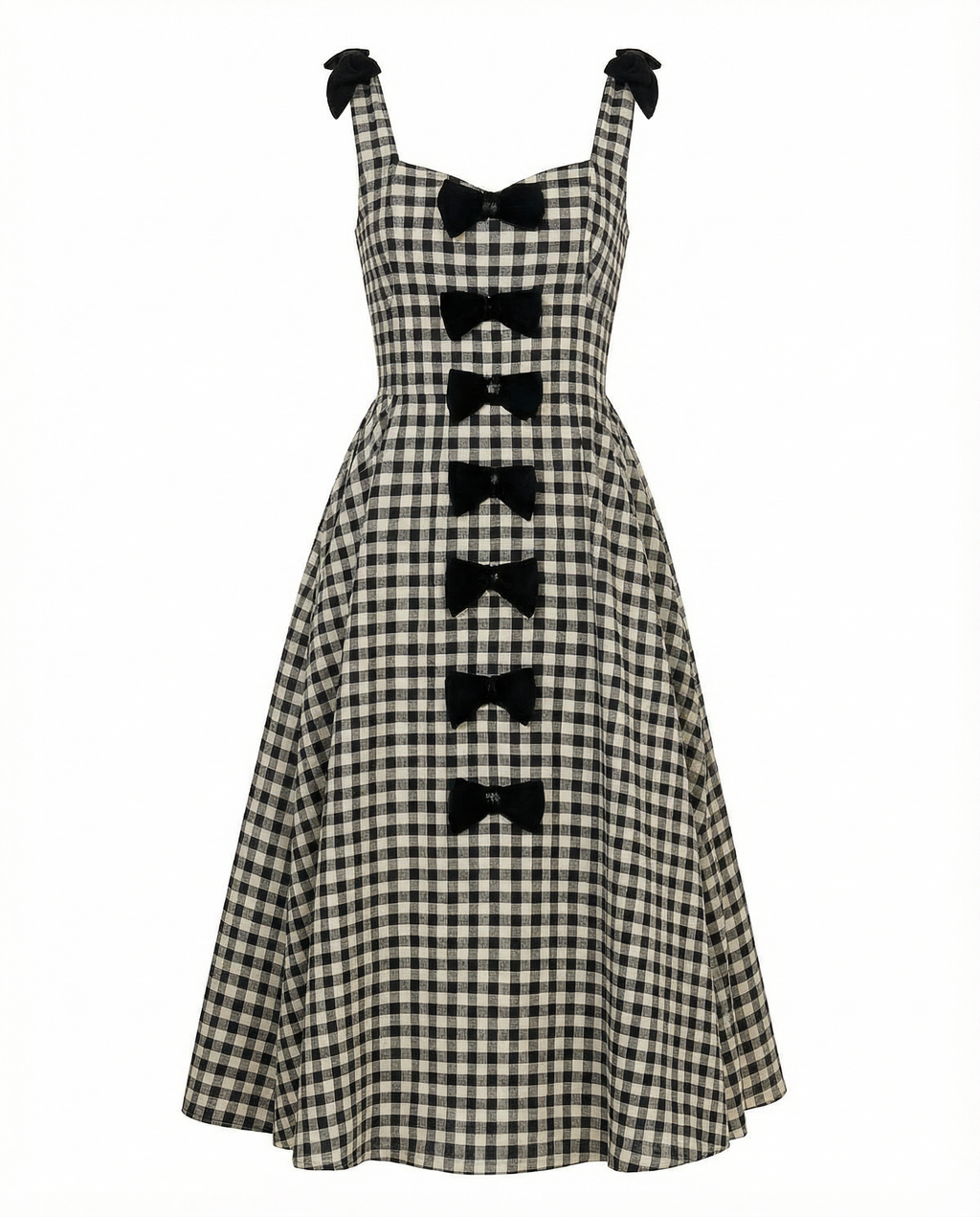 Bow-Detailed Gingham Cotton Midaxi Dress