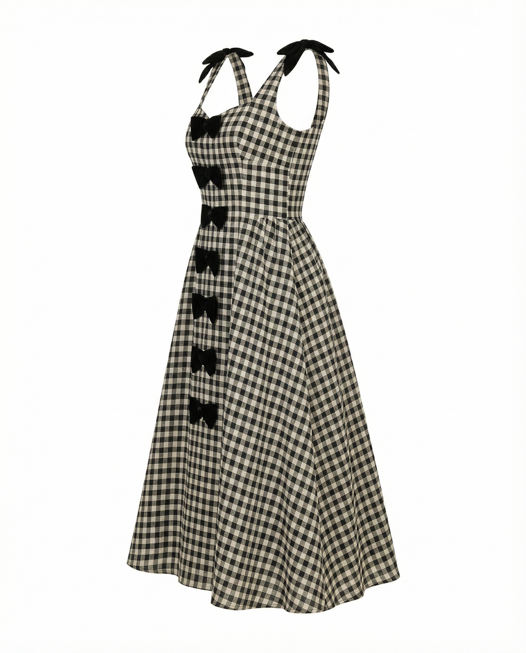 Bow-Detailed Gingham Cotton Midaxi Dress