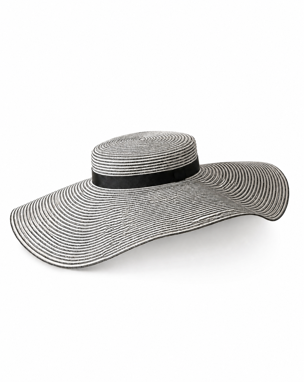 Black and Ivory Braided Wide Brim Straw Hat