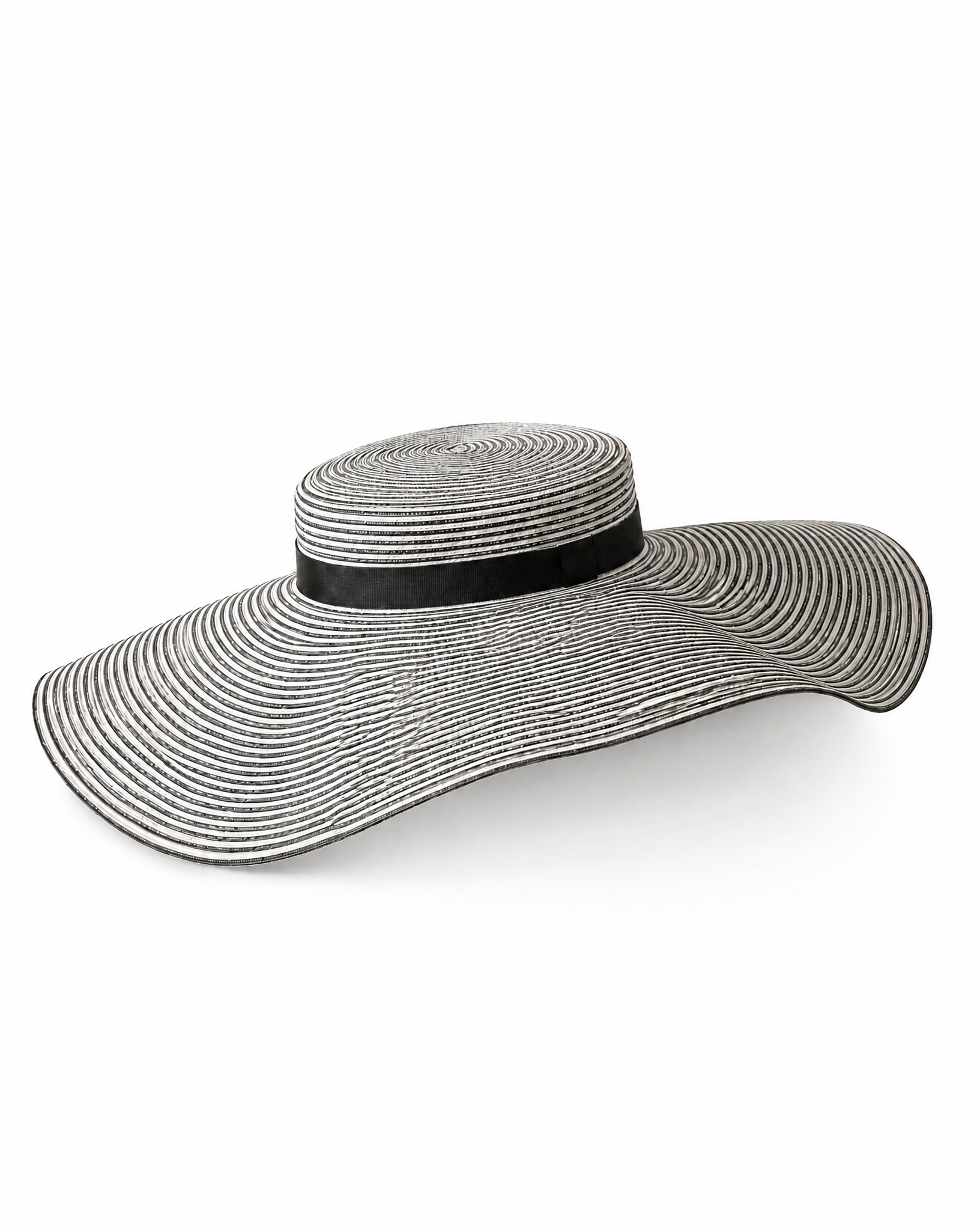 Black and Ivory Braided Wide Brim Straw Hat