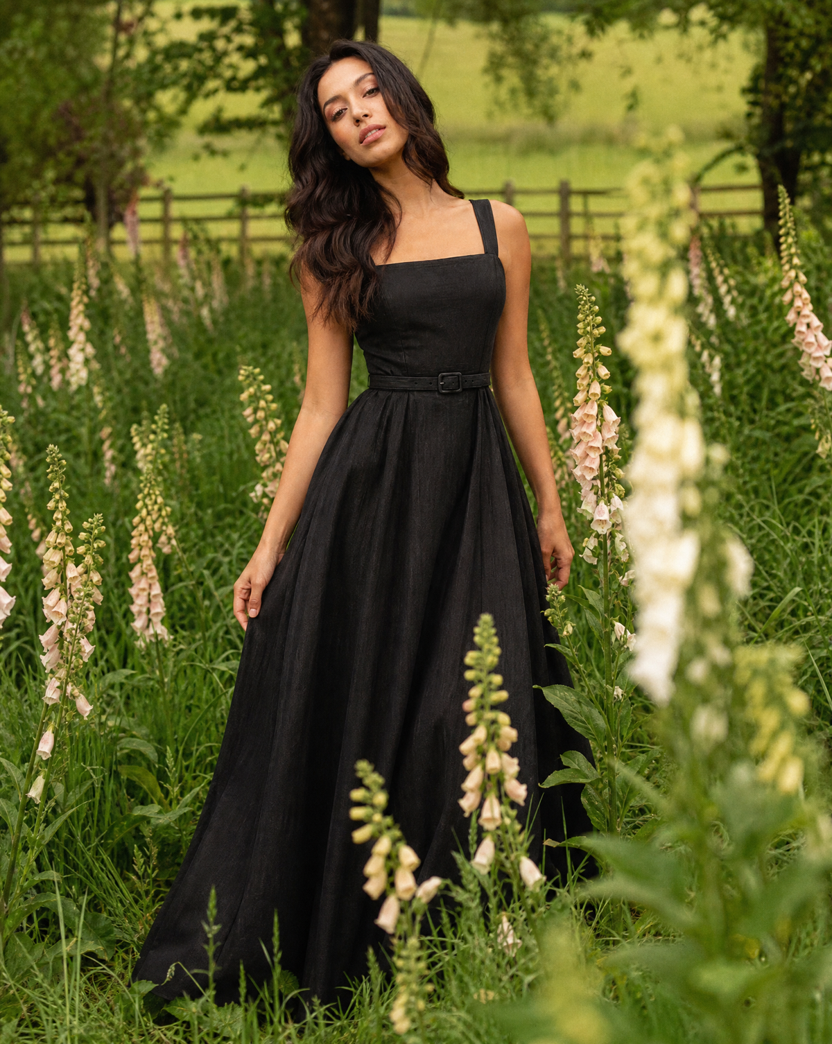 The Foxglove Linen Maxi Dress with a Square Neck