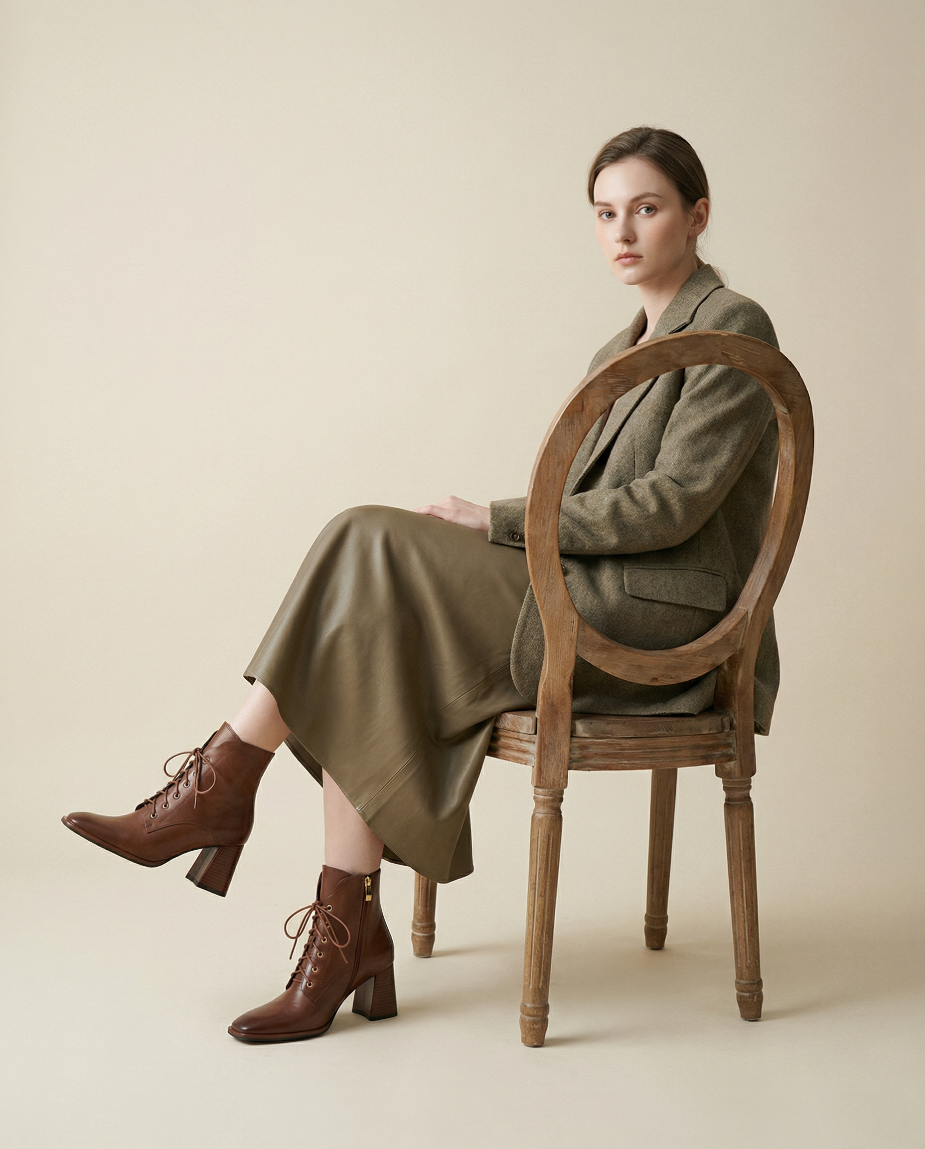 Lace-Up Leather Heeled Ankle Boots