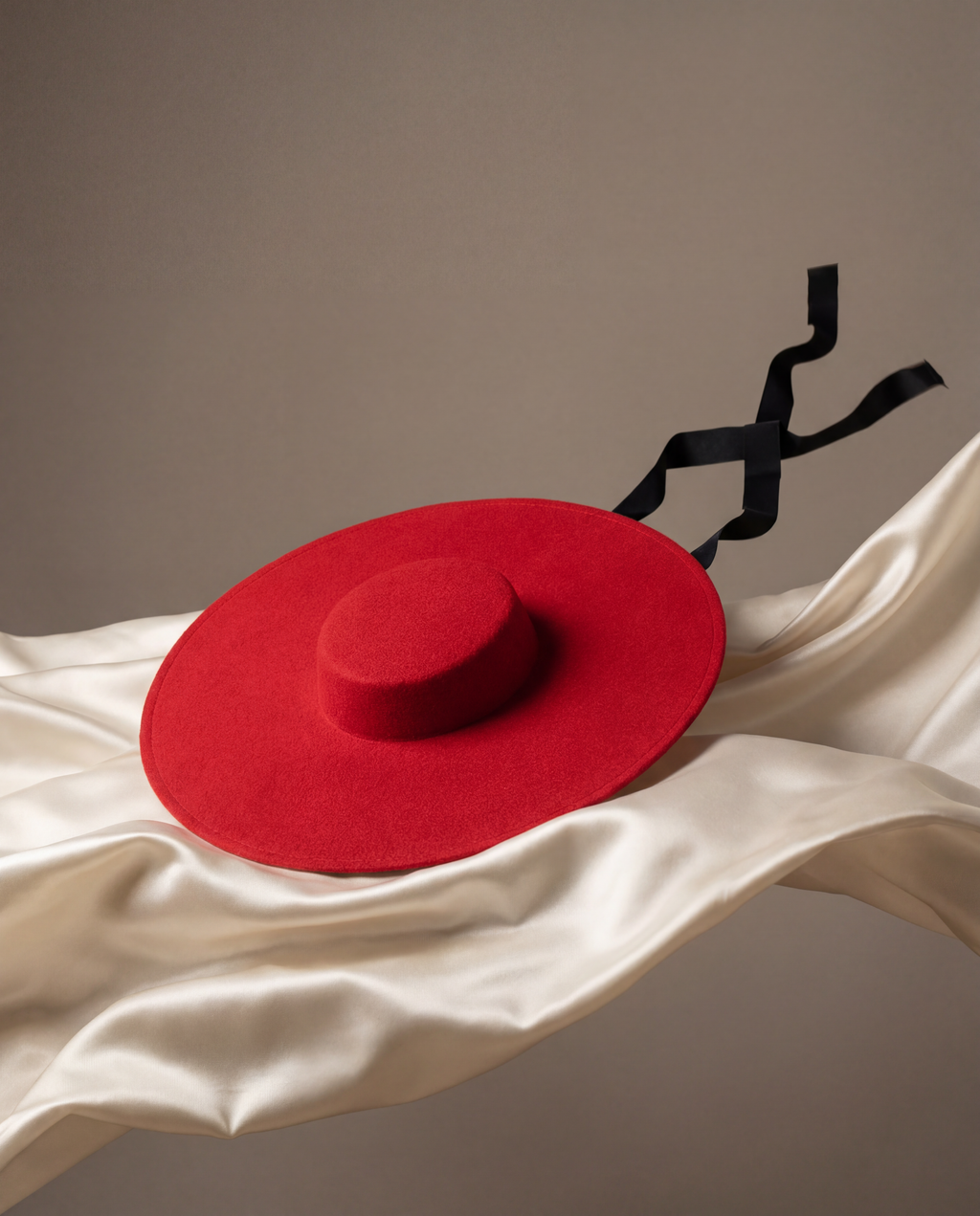 Red Canotier Wide Brim Boater Hat