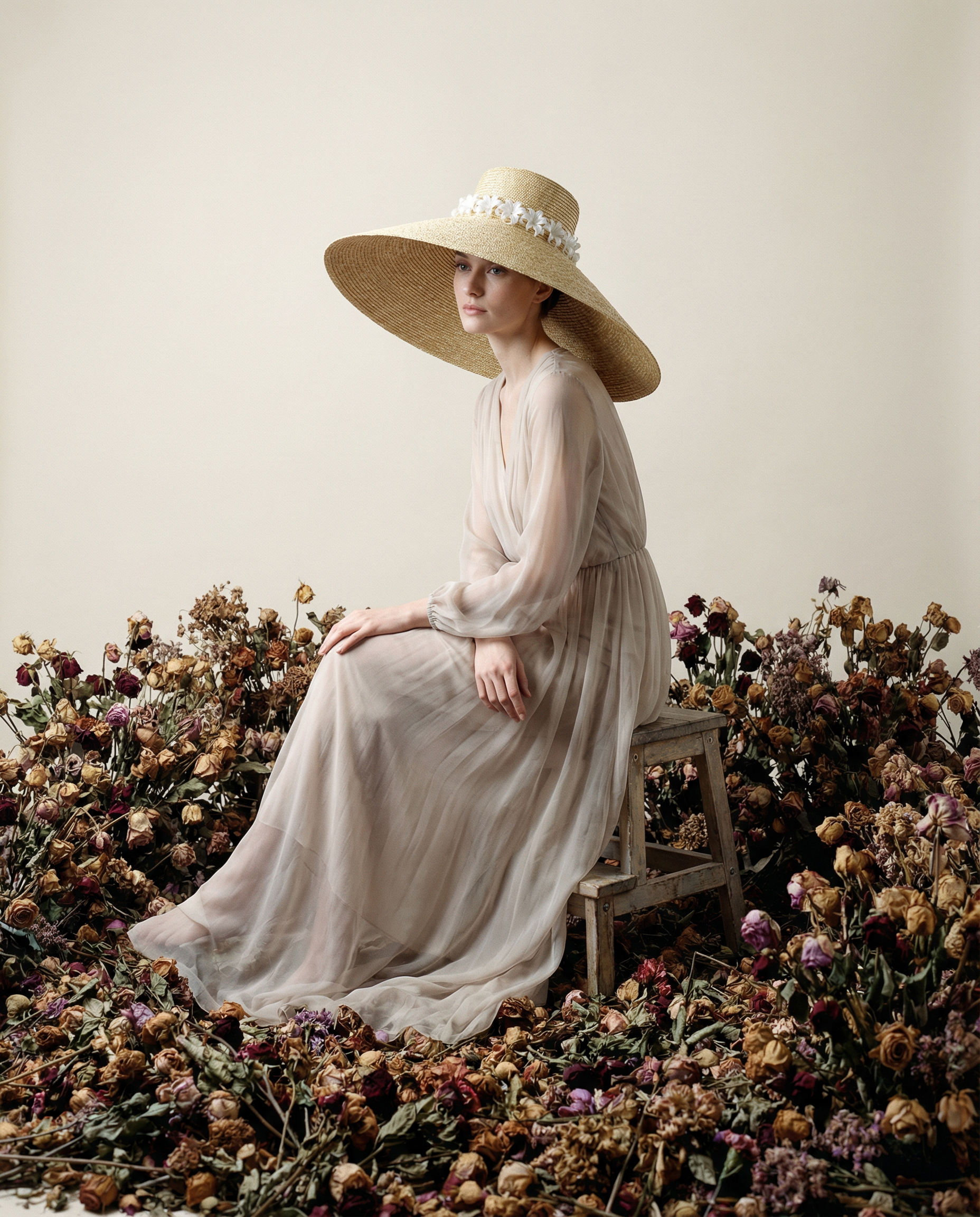 Wide Brim Summer Hat with Lillies