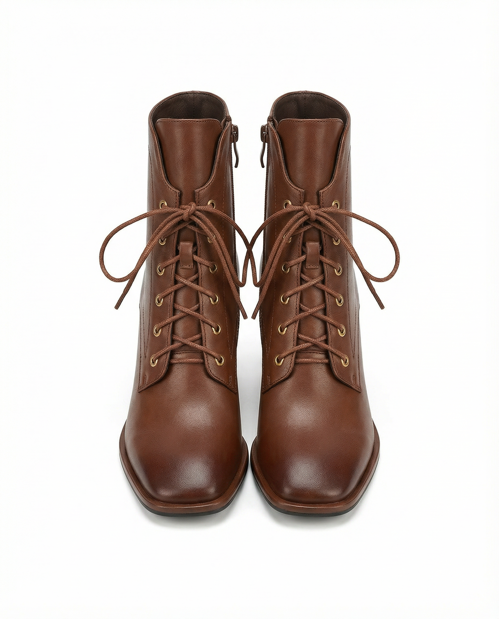 Lace-Up Leather Heeled Ankle Boots