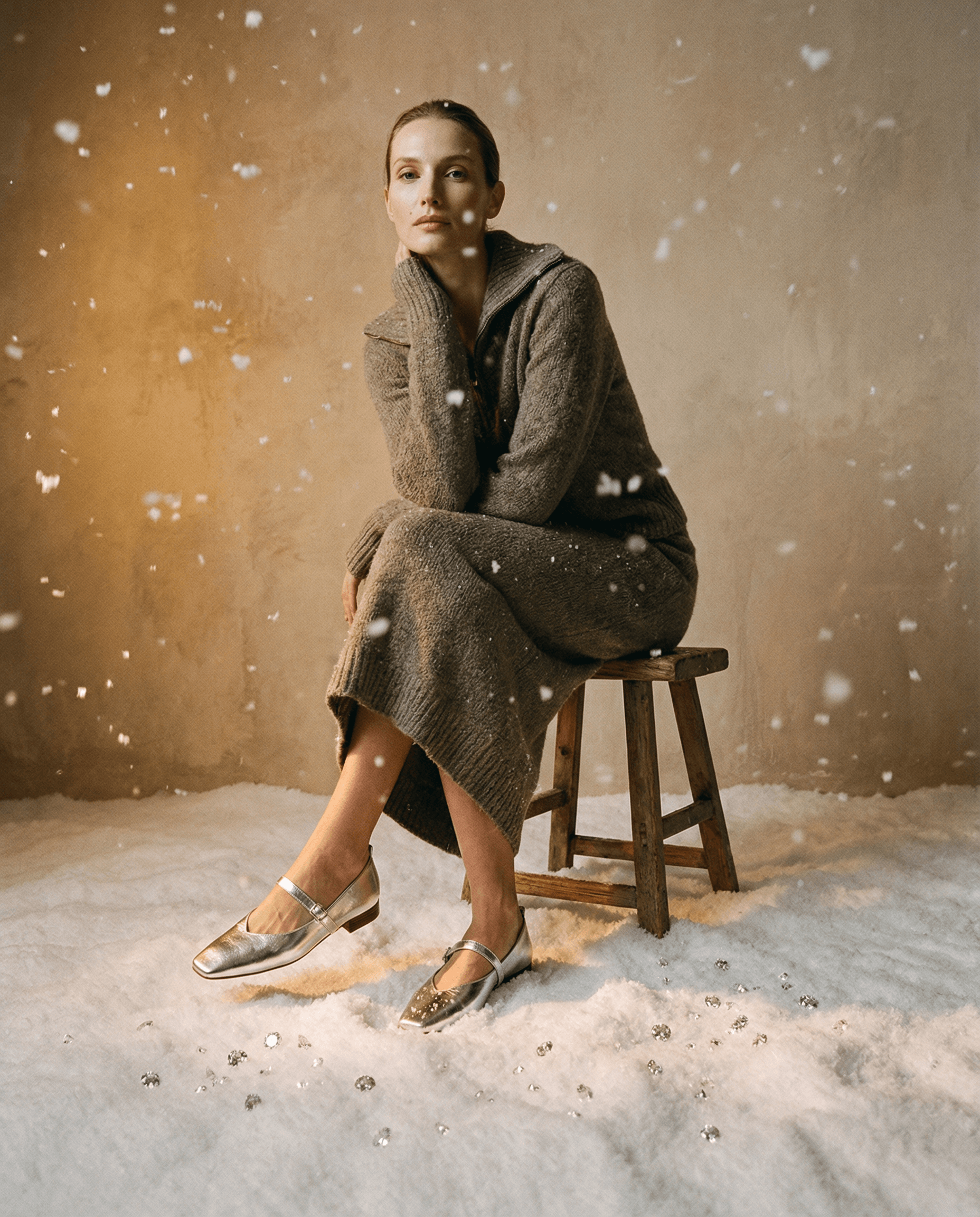 Metallic Leather Mary Janes Flats