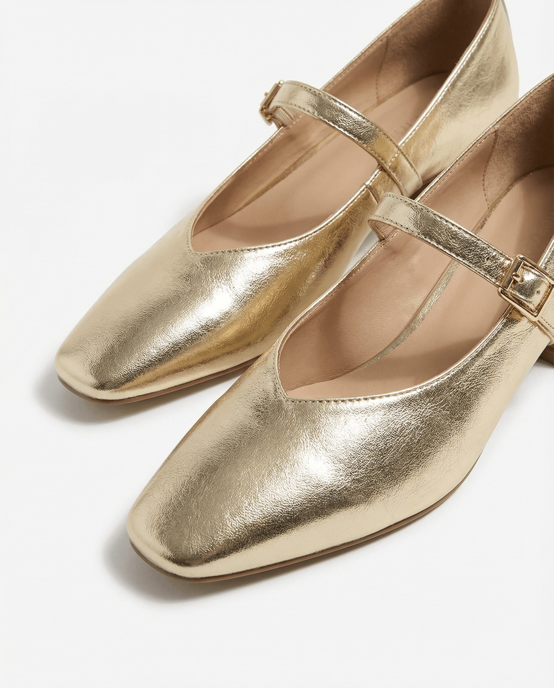 Metallic Leather Mary Janes Flats