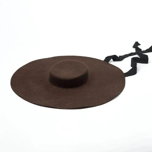 Wide Brim Flat Top Fedora Hat Wool