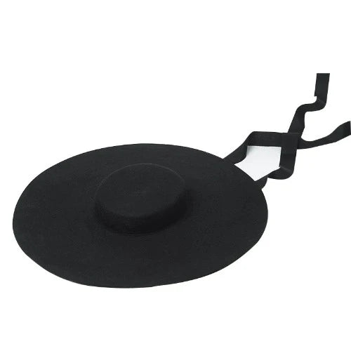 Brim Flat Top Fedora Hat Wool - Black