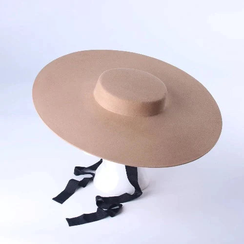 Wide Brim Flat Top Fedora Hat Wool