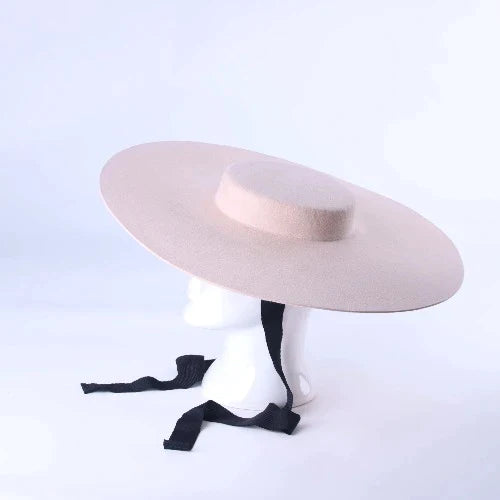 Wide Brim Flat Top Fedora Hat Wool