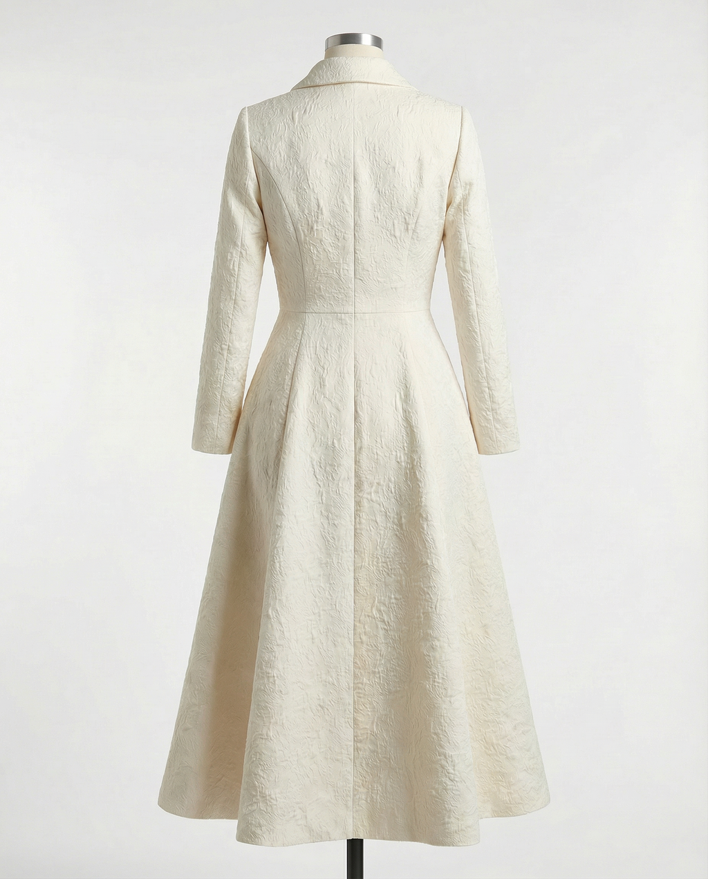 Ivory Structured Coat Dress with Bias-Cut Shawl Collar