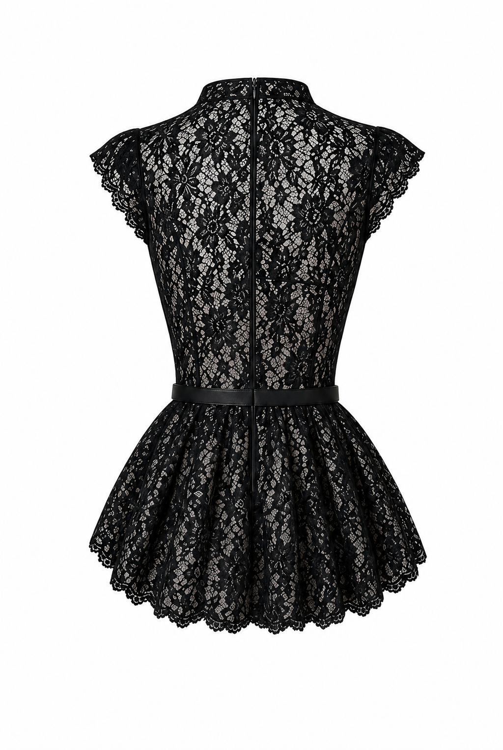 Lace Peplum Top with Belt and Pearl Buttons