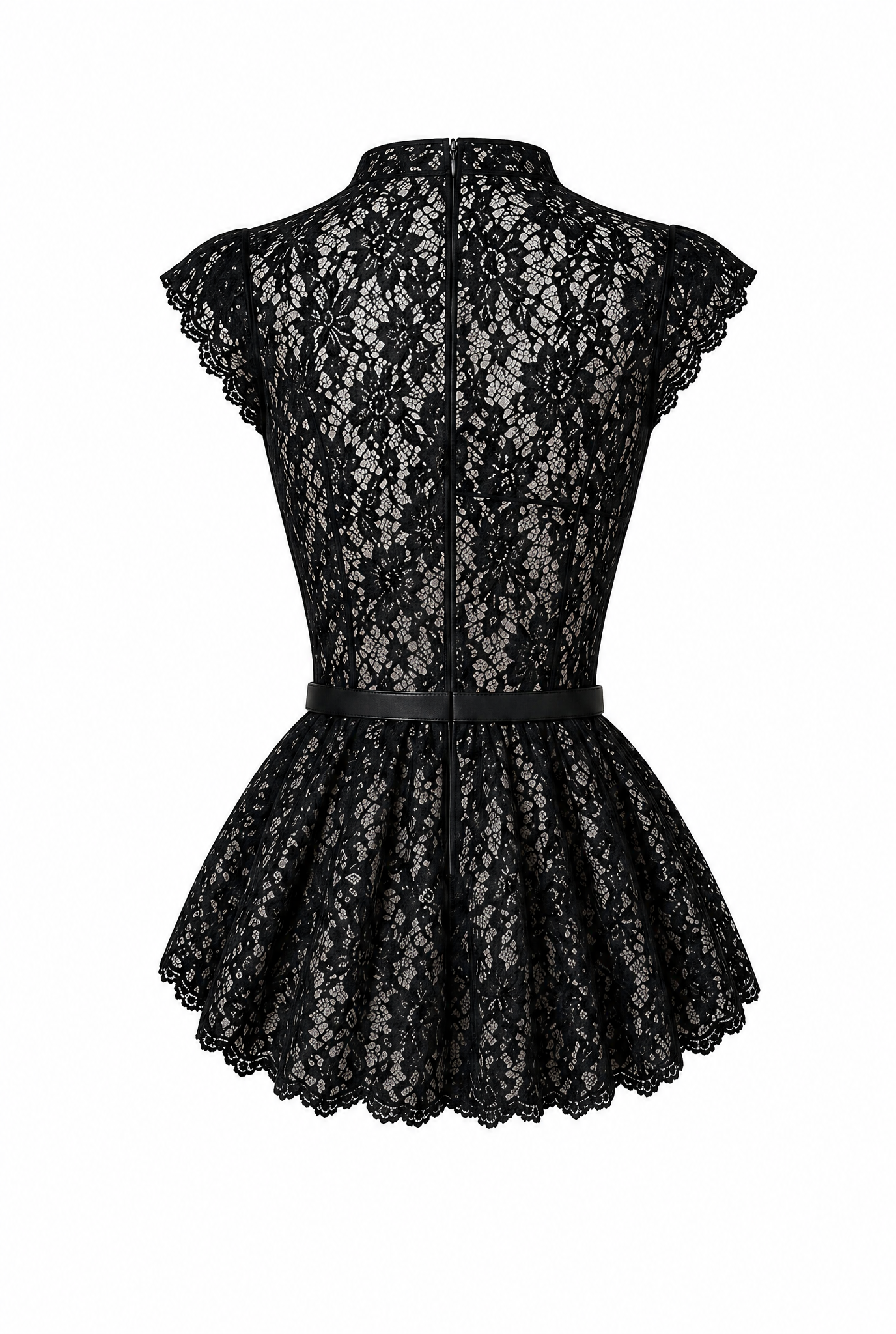 Lace Peplum Top with Belt and Pearl Buttons