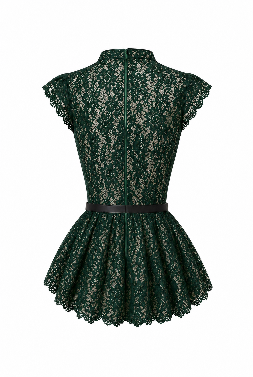 Lace Peplum Top with Belt and Pearl Buttons