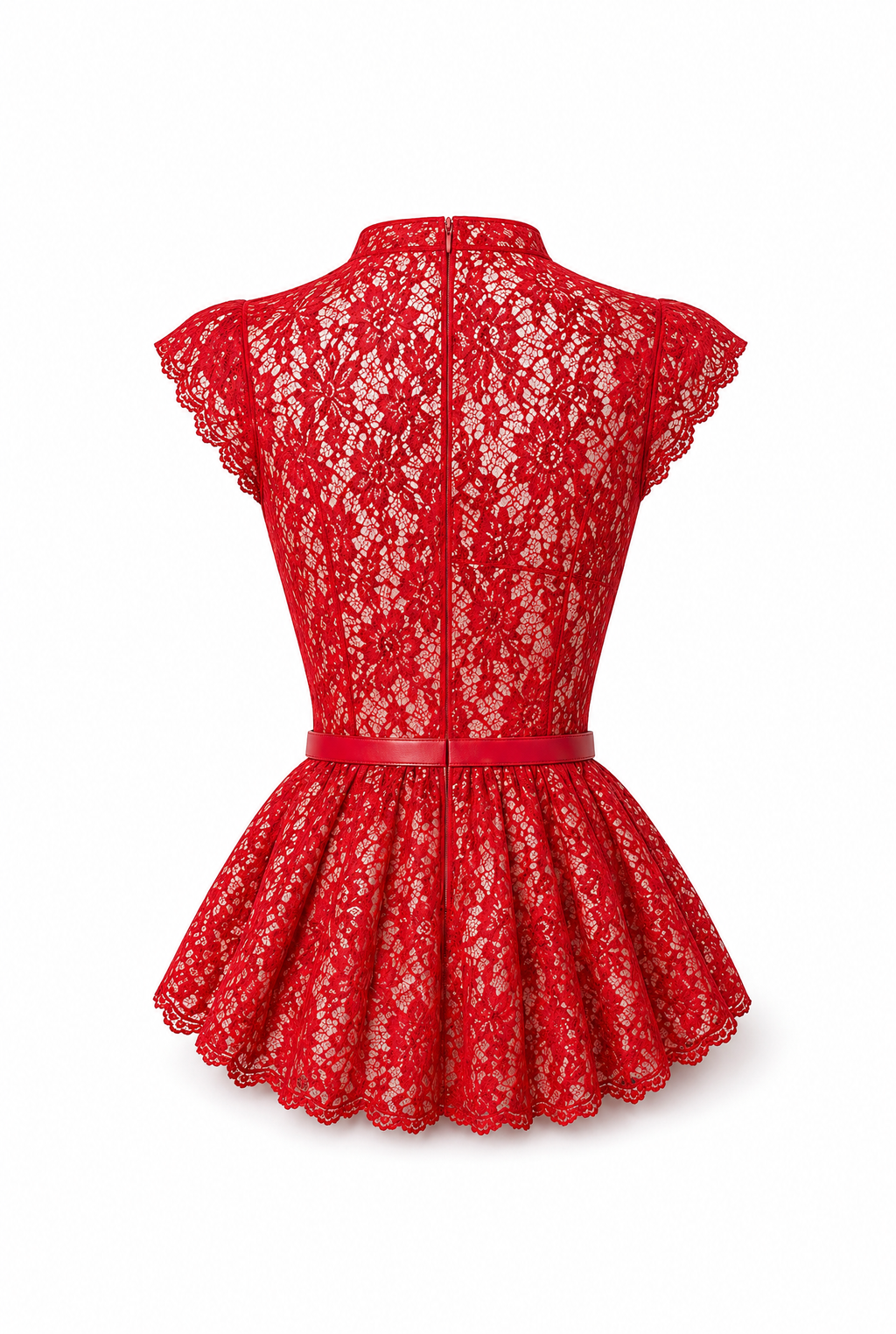 Lace Peplum Top with Belt and Pearl Buttons