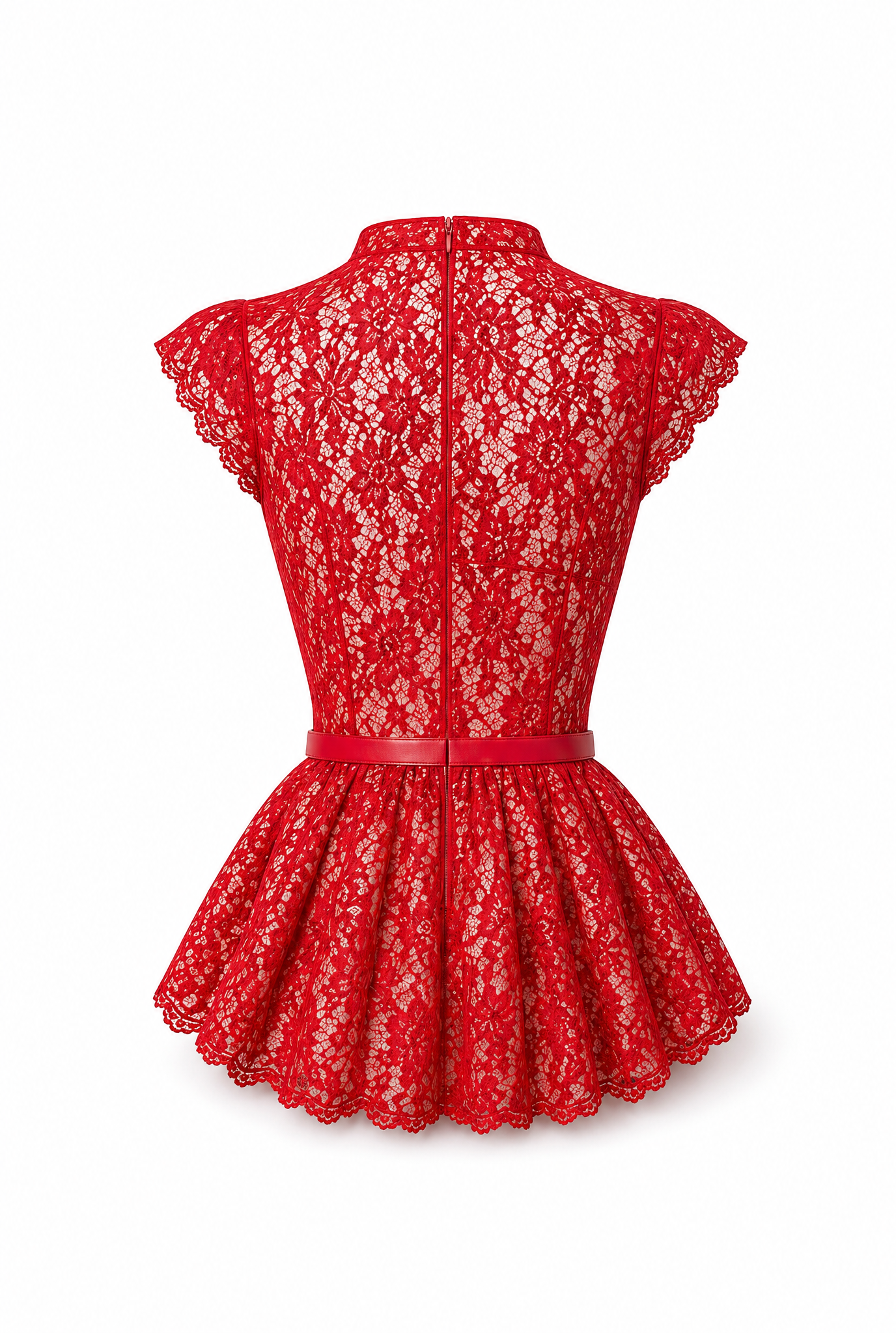 Lace Peplum Top with Belt and Pearl Buttons