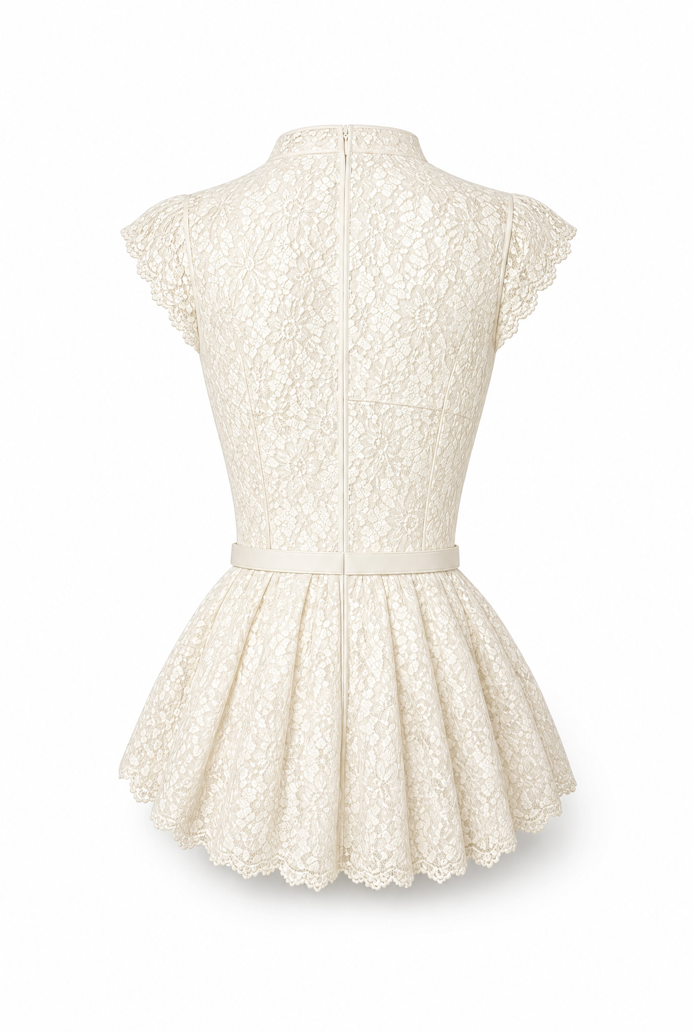 Lace Peplum Top with Belt and Pearl Buttons