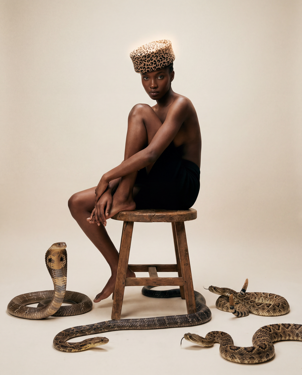 Leopard Print Pillbox Hat 100% Wool