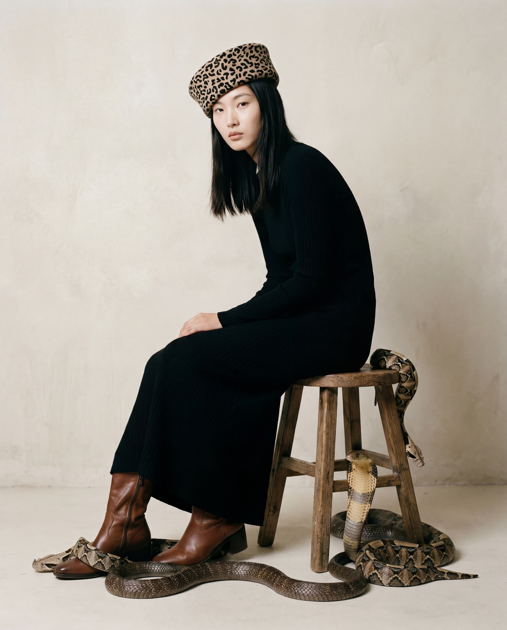 Leopard Print Pillbox Hat 100% Wool