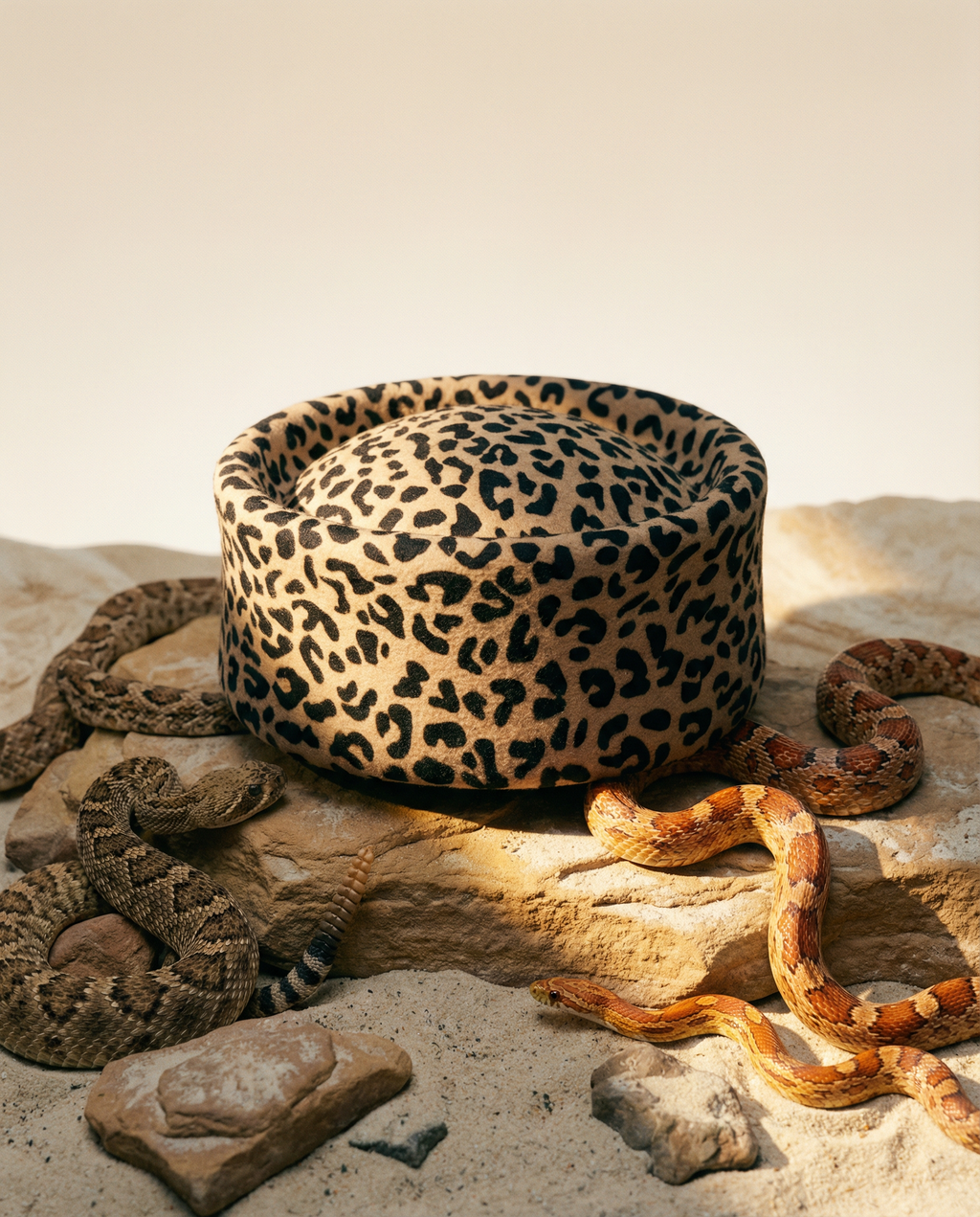 Leopard Print Pillbox Hat 100% Wool