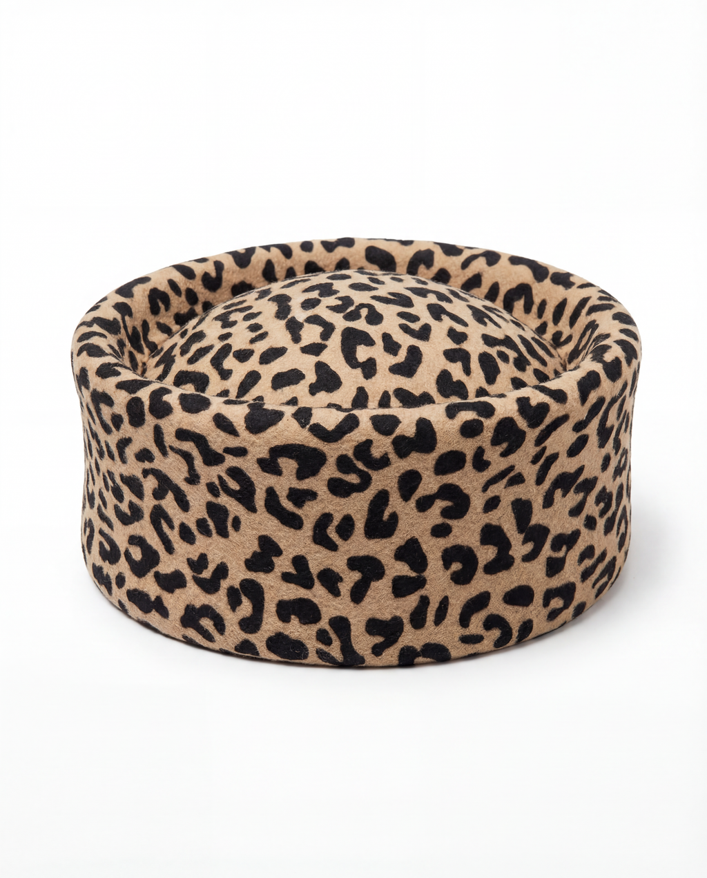 Leopard Print Pillbox Hat 100% Wool