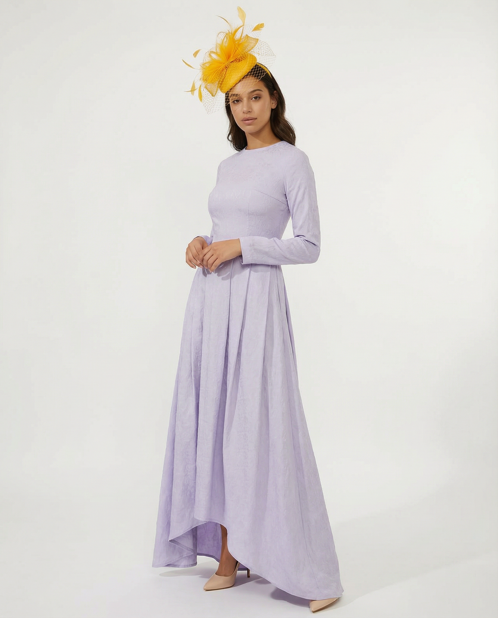 Long Sleeve Jacquard Maxi with Pleated Skirt