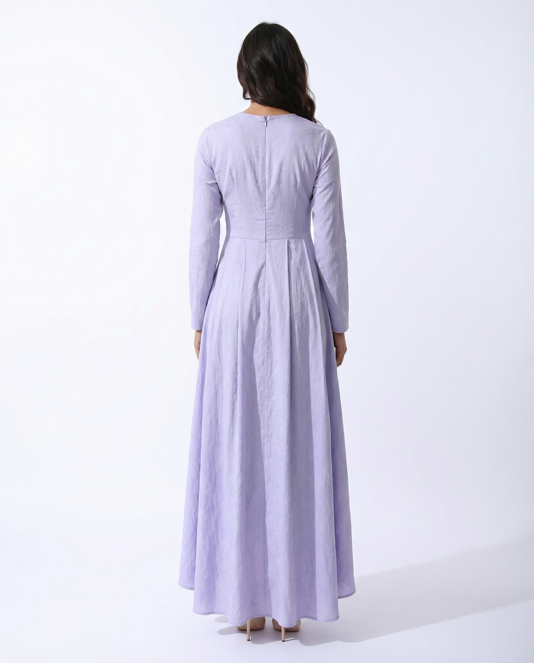 Long Sleeve Jacquard Maxi with Pleated Skirt