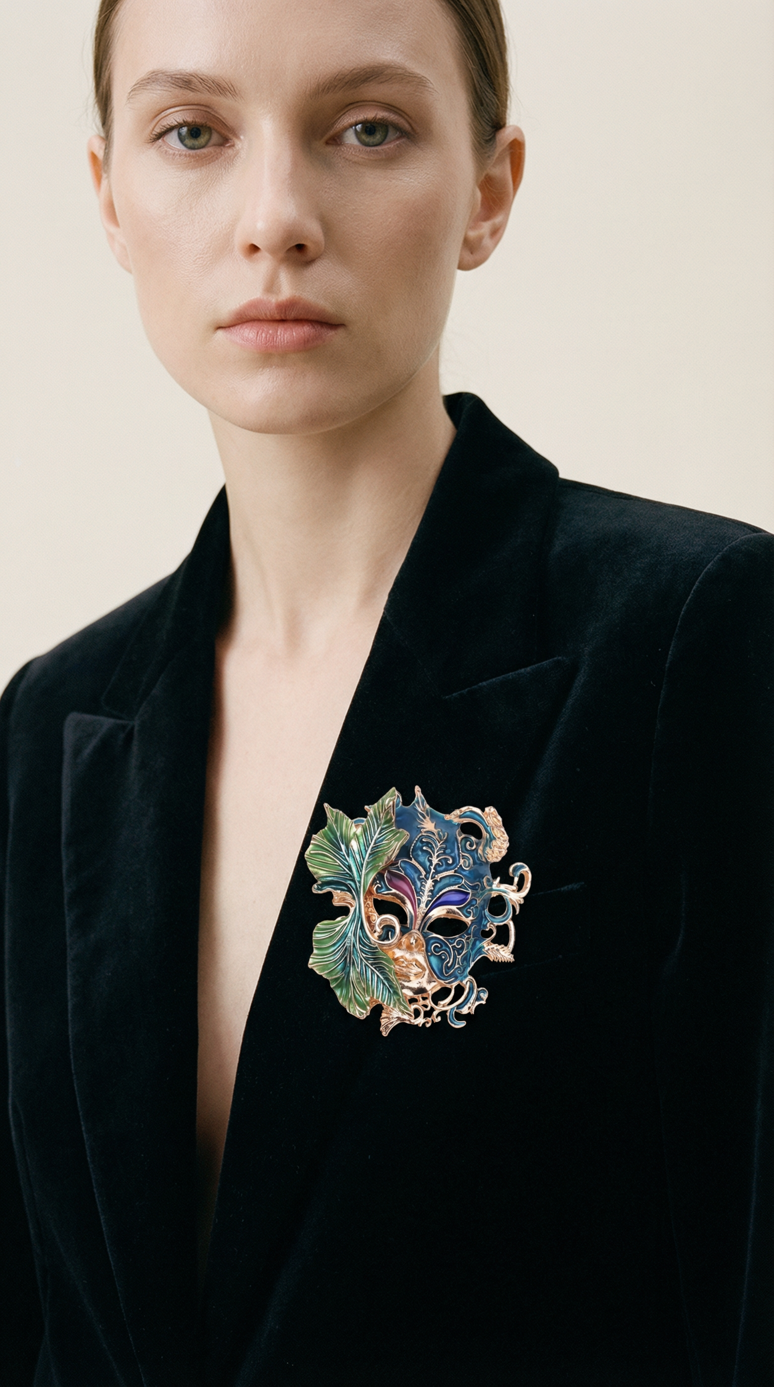 Volto Fantasy Venetian Mask Brooch - Gold