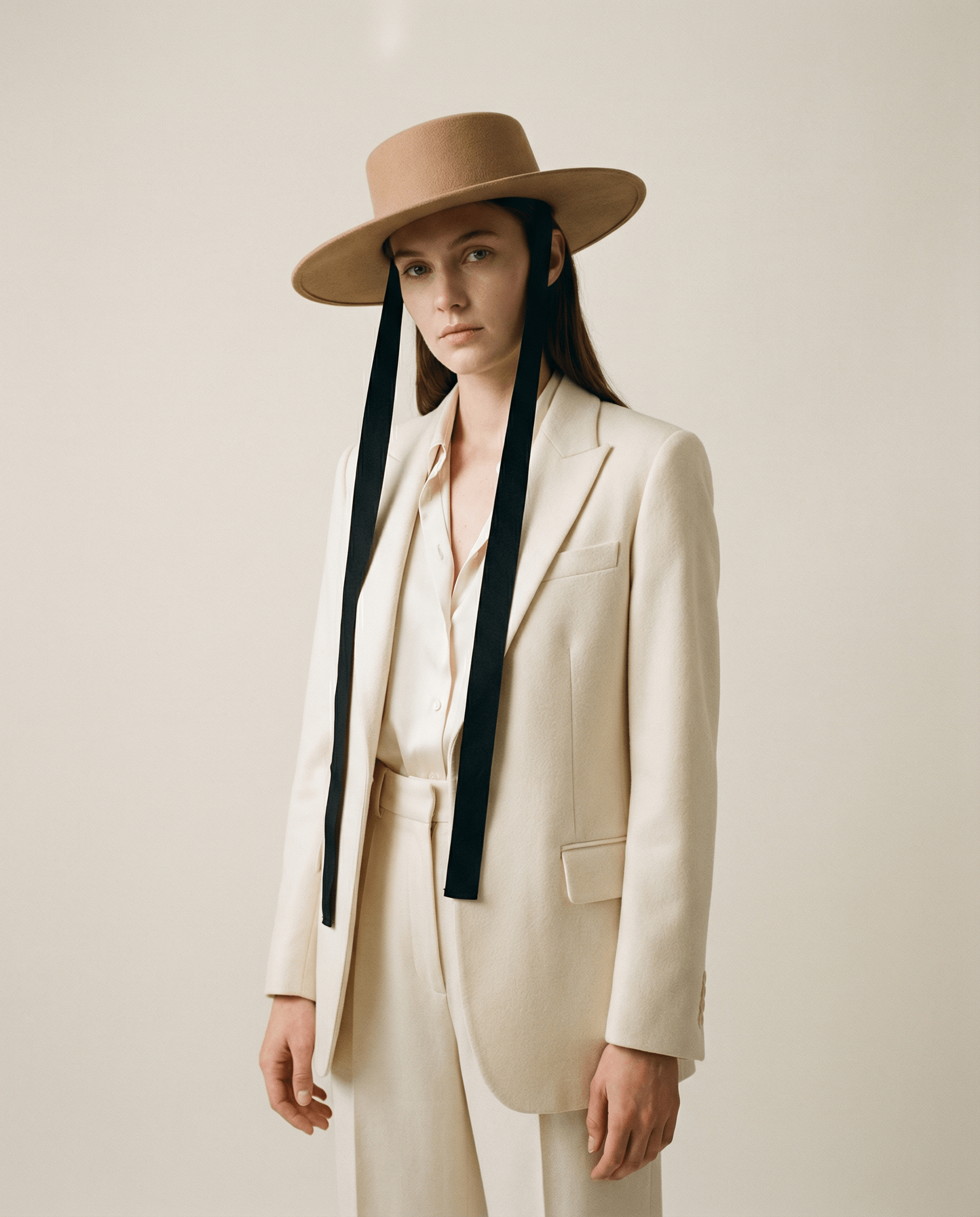 Medium Brim Boater Hat with Ties - 100% Wool