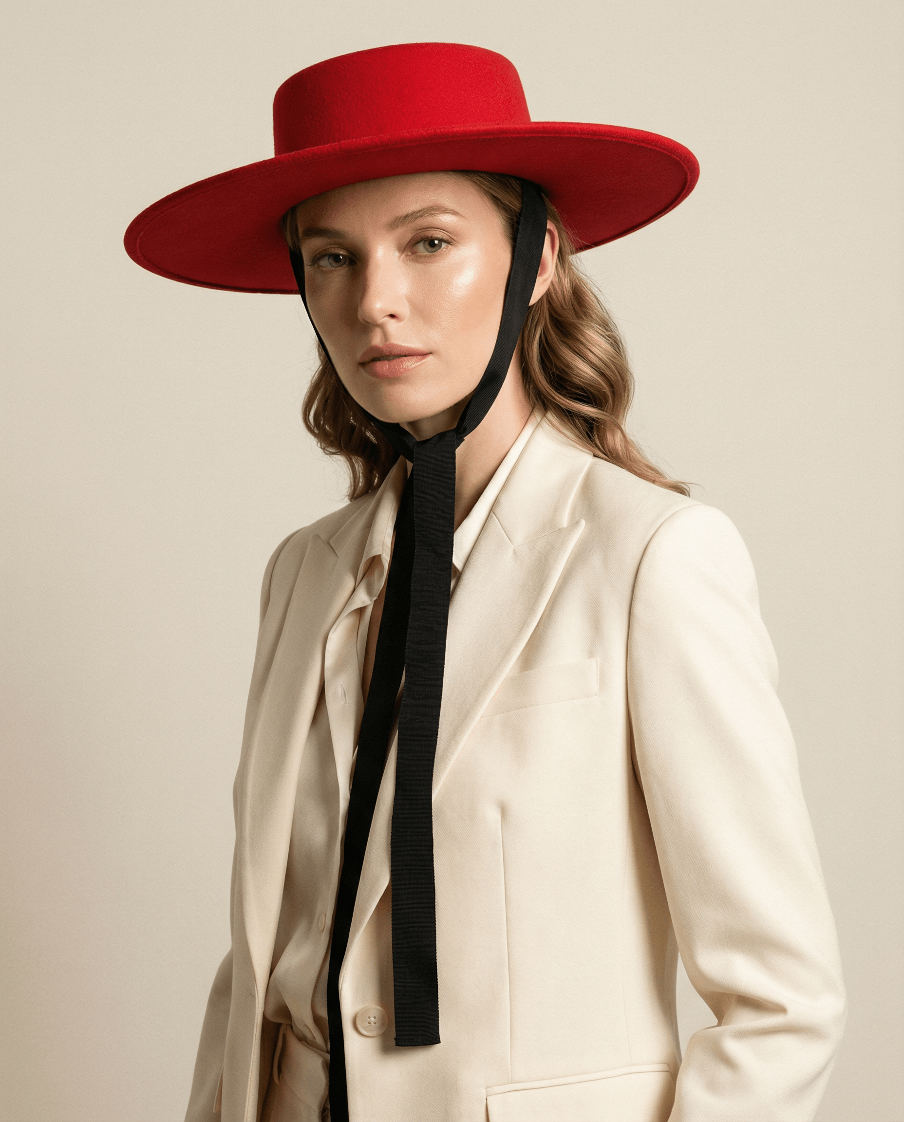 Medium Brim Boater Hat with Ties - 100% Wool