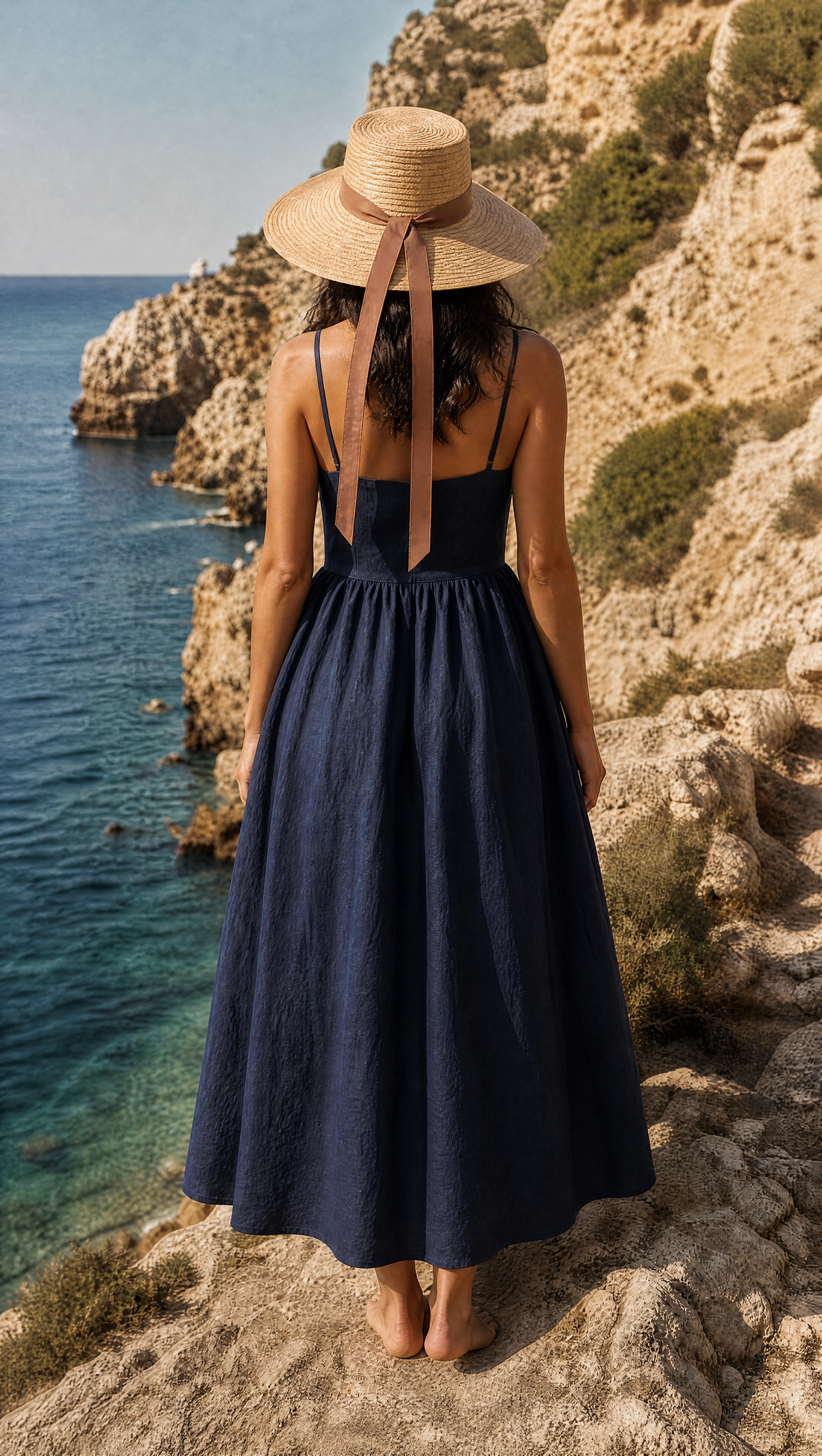 The Riviera Navy Linen Maxi Dress