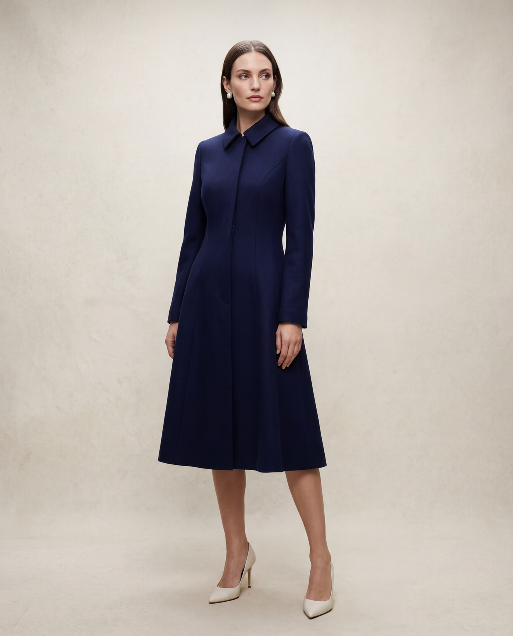 Tailored Navy Wool Coat Dress