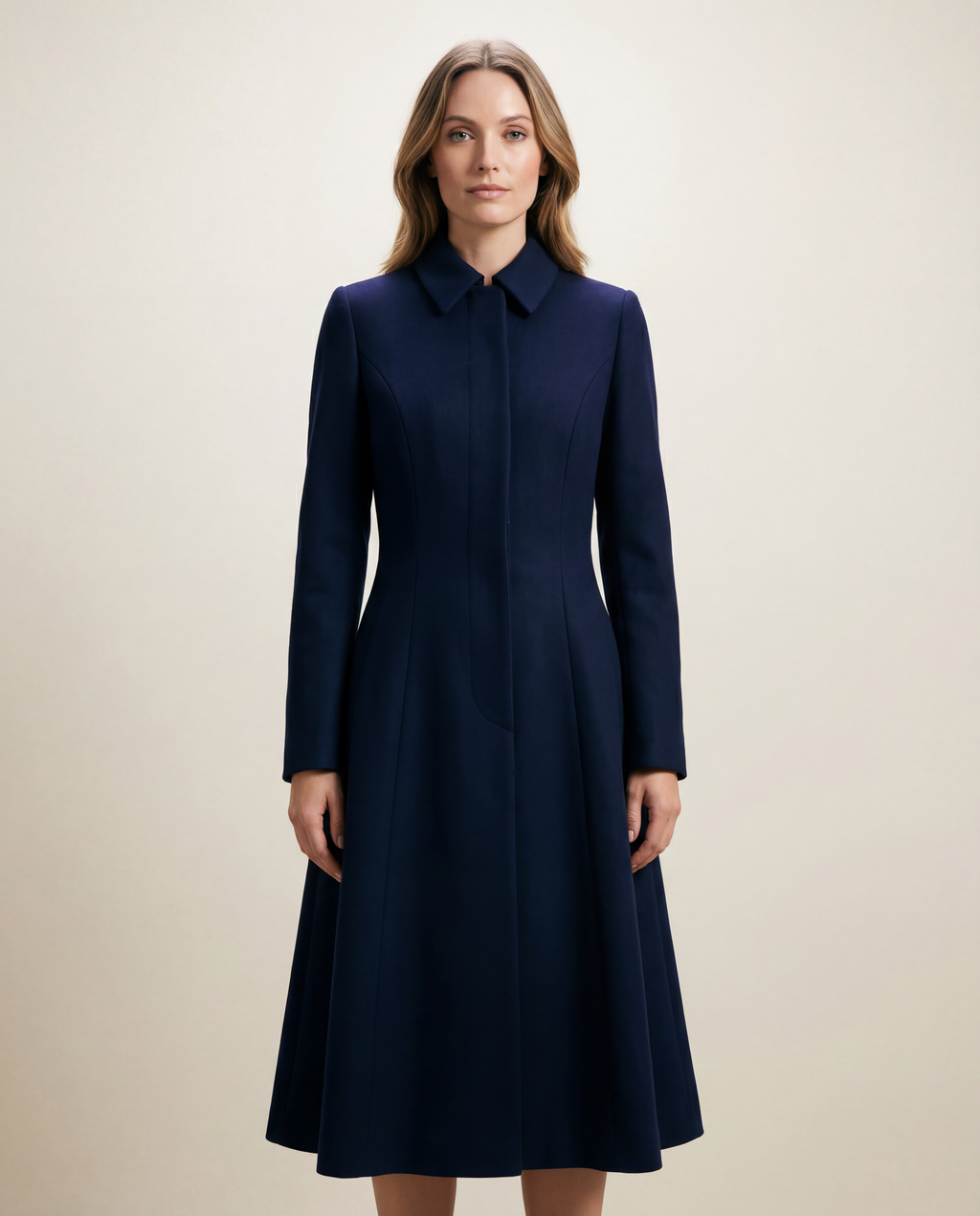 Tailored Navy Wool Coat Dress