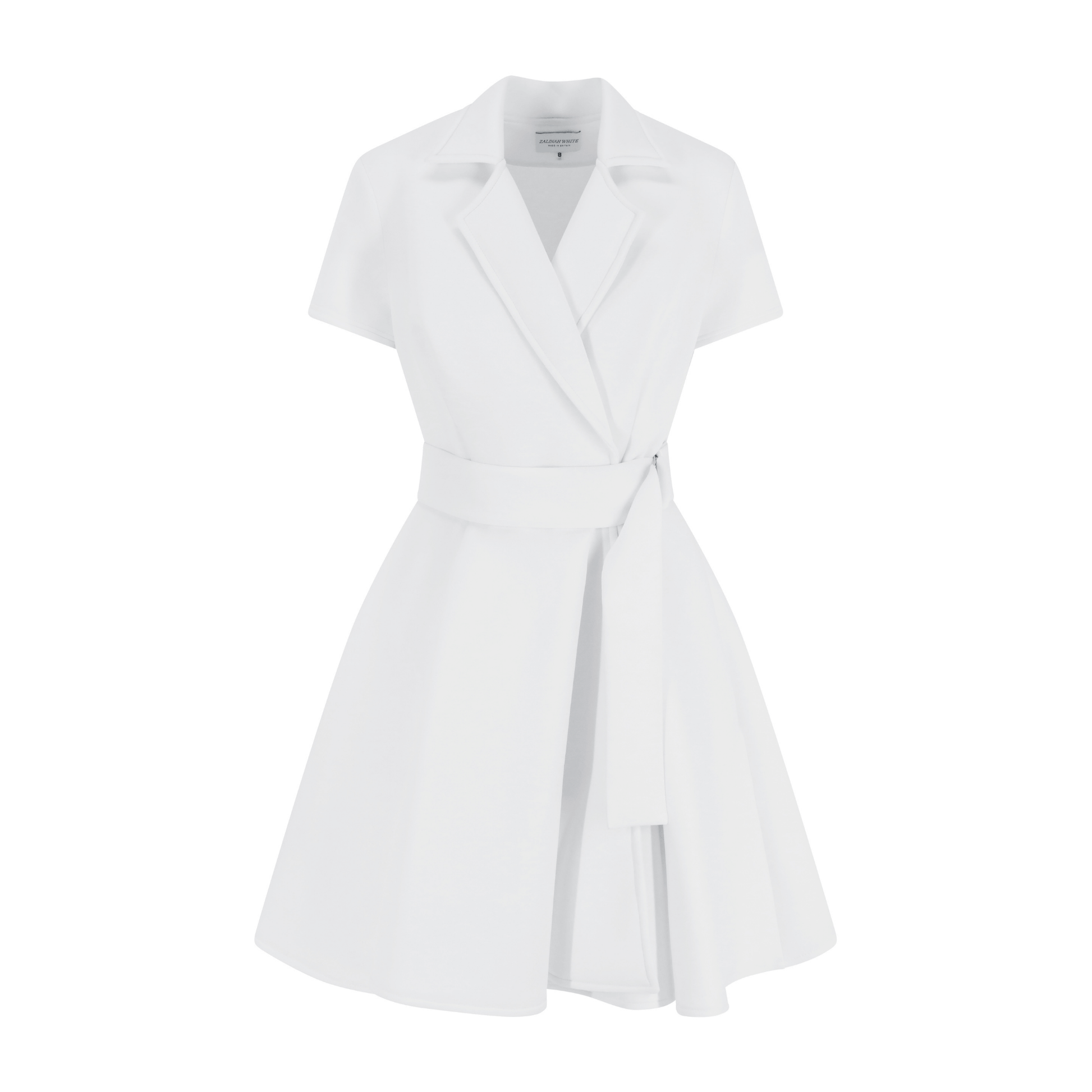 Knee-Length Scuba Wrap Dress – D-Ring Front Closure and Pockets