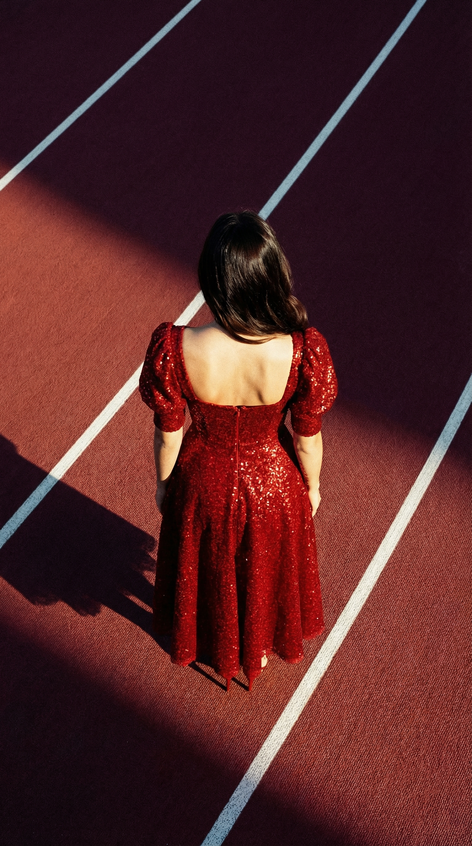 Sequin Milkmaid Dress with Sweetheart Neckline & Puffed Sleeves - Red