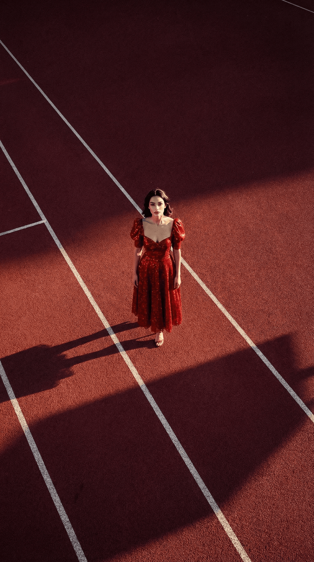 Sequin Milkmaid Dress with Sweetheart Neckline & Puffed Sleeves - Red