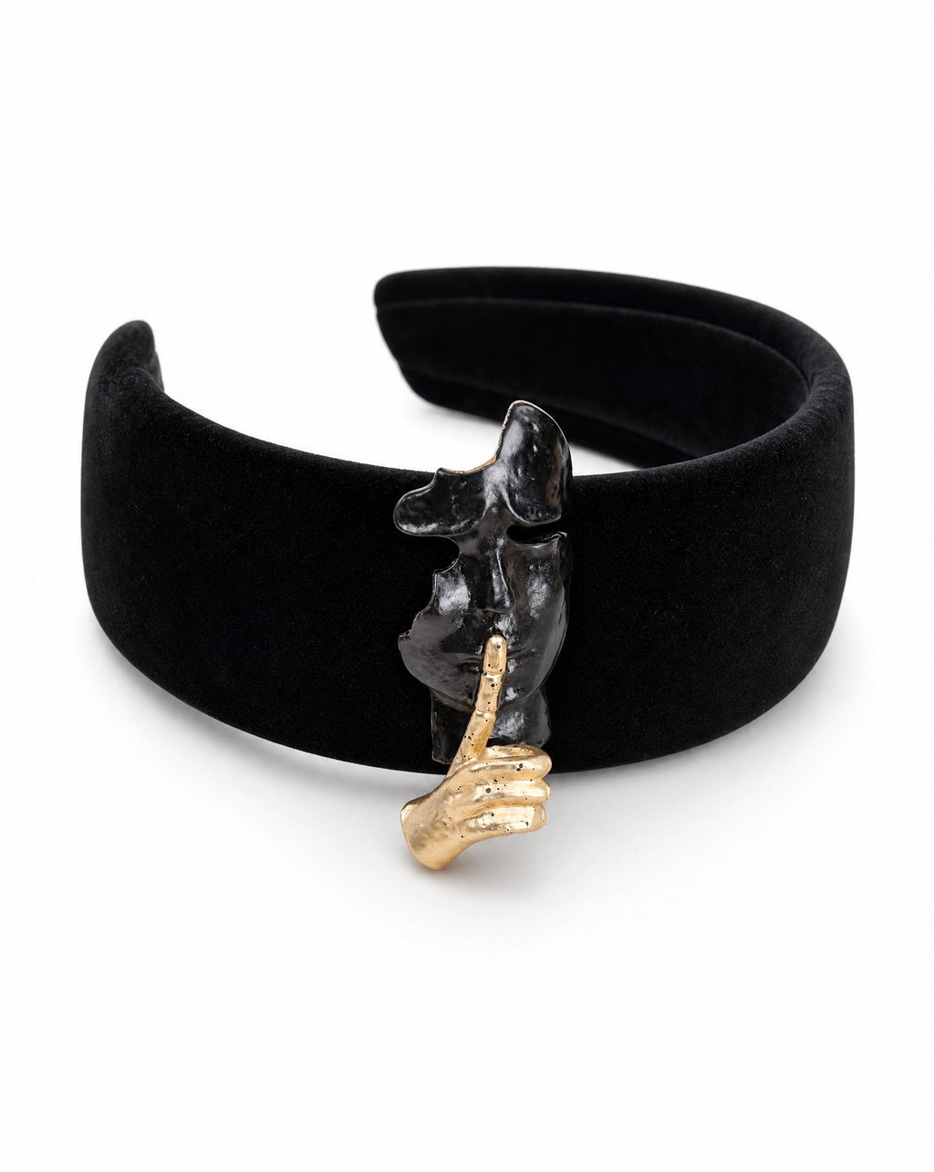 Midnight Whisper Velvet Headband – Sculptural Abstract Face Couture Headpiece