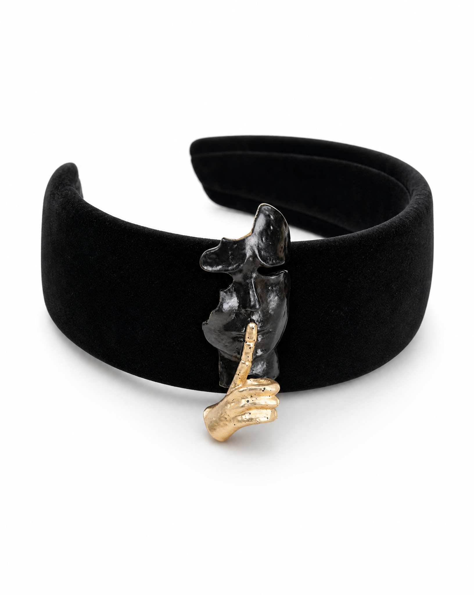 Midnight Whisper Velvet Headband – Sculptural Abstract Face Couture Headpiece