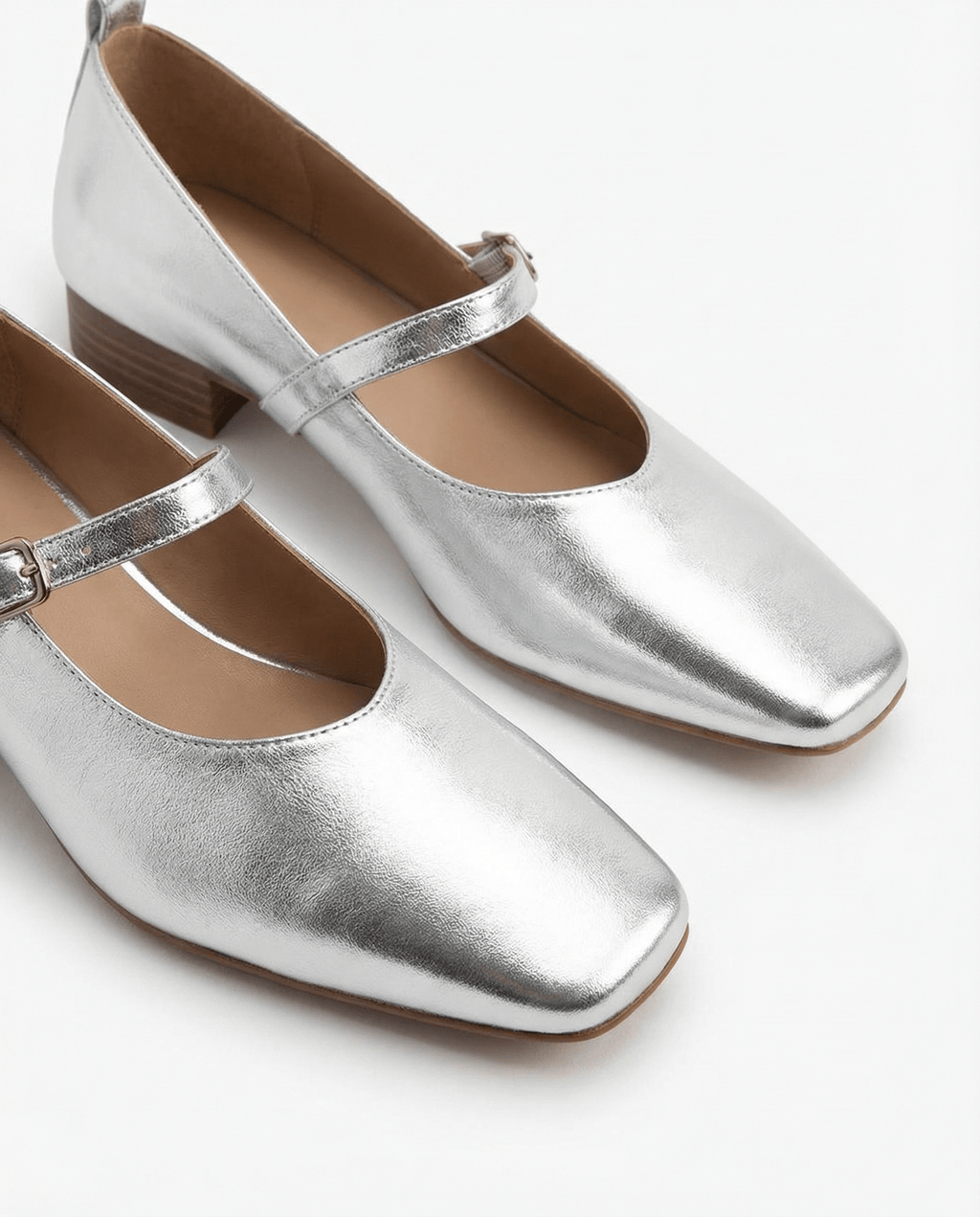 Metallic Leather Mary Janes Flats