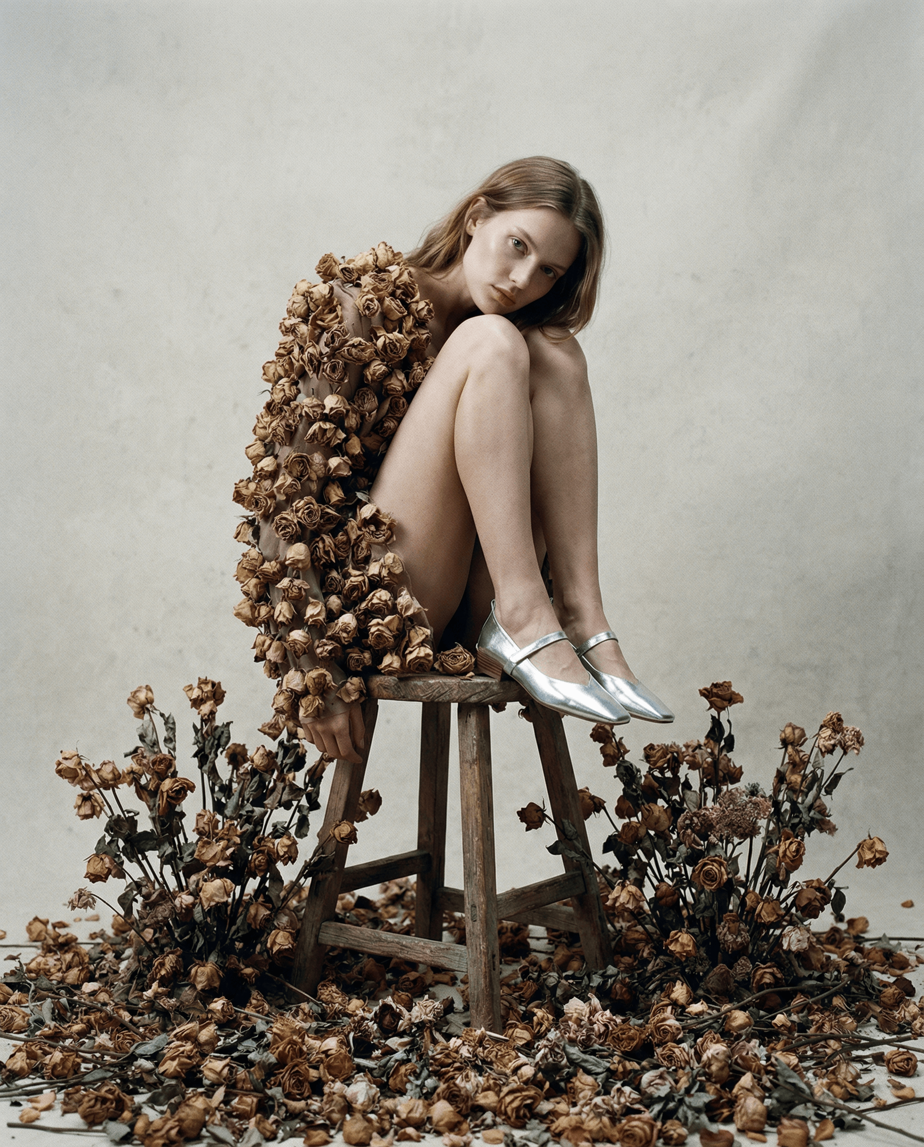 Metallic Leather Mary Janes Flats