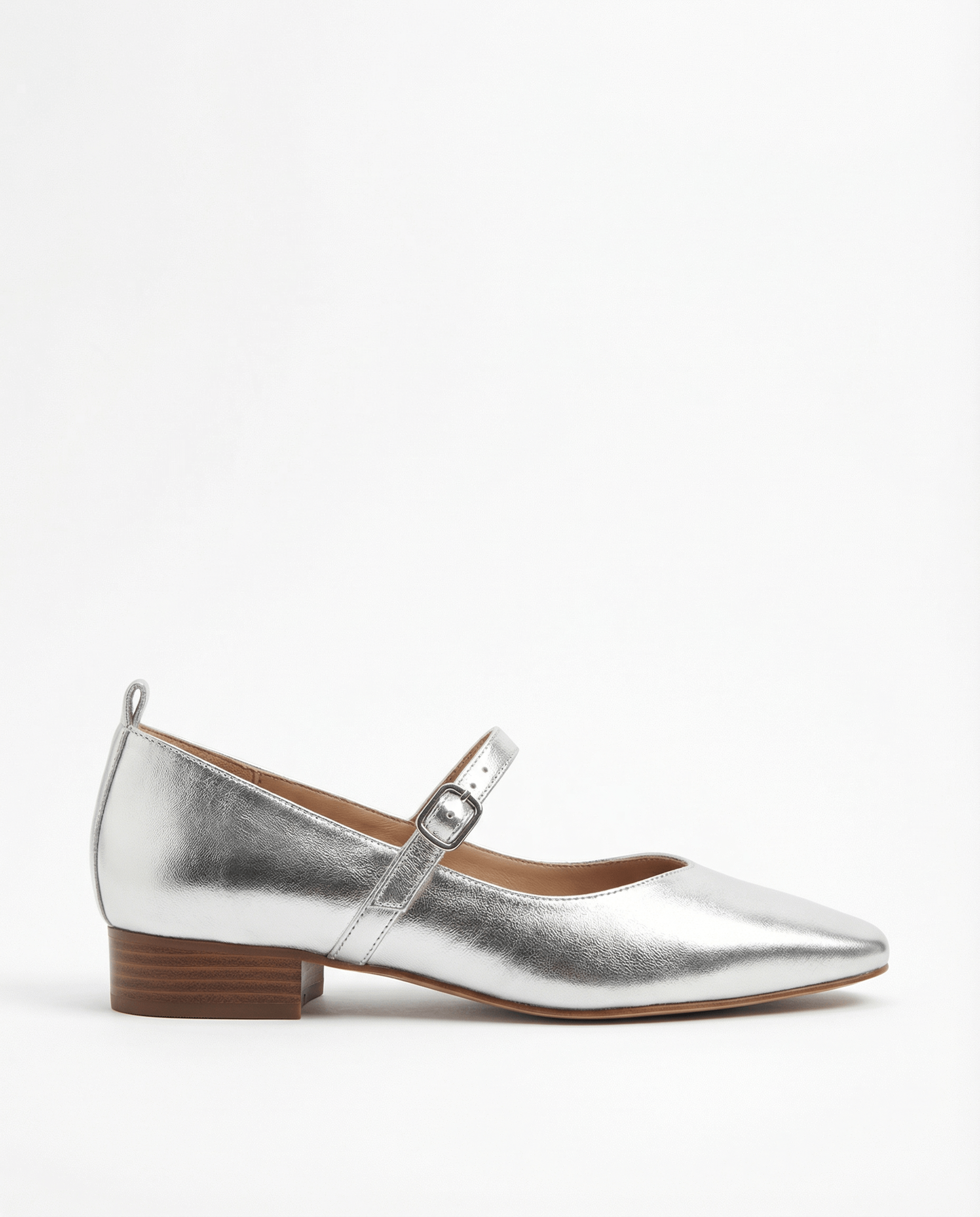 Metallic Leather Mary Janes Flats